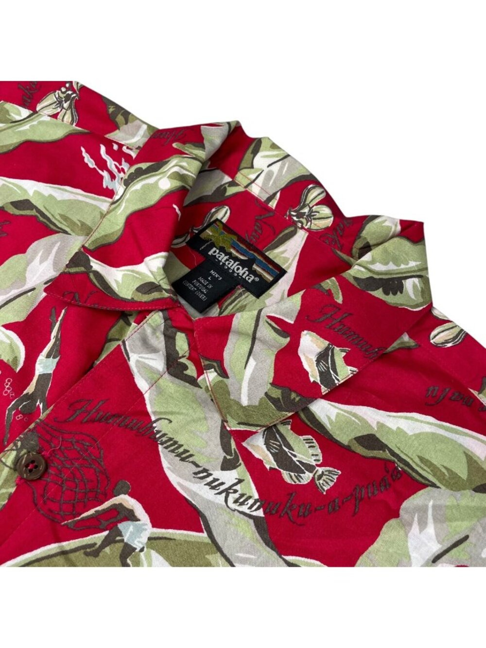 VTG Pataloha Men’s Surfing Fishing S/S Button Hawaiian Shirt Red • Large